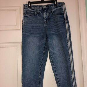 Medium Wash Denim Jeans With Zippers and Fringe